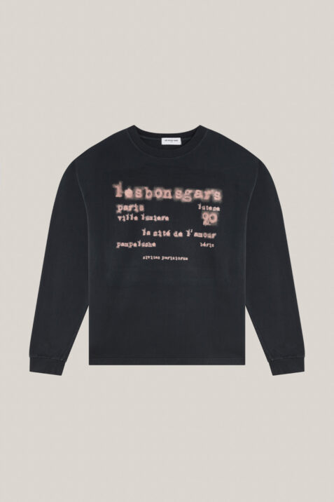 T-shirt manches longues noir vintage avec imprimé rose